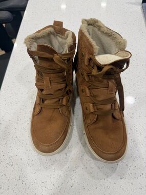 Sorel boys Tan Suede Faux-Fur High-Top Sneakers